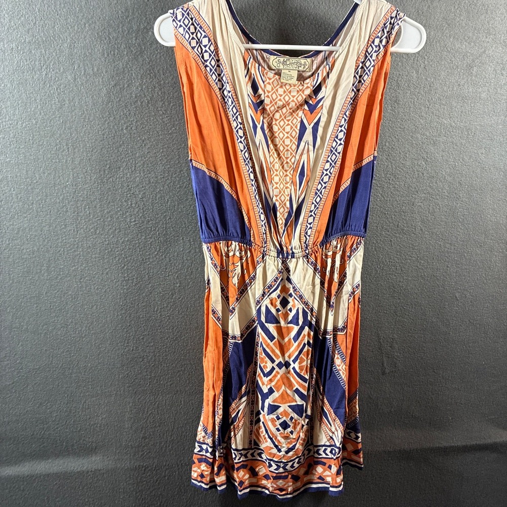 Flying Tomato Geometric Print Sleeveless‎ Mini Dress Orange Blue M boho festival